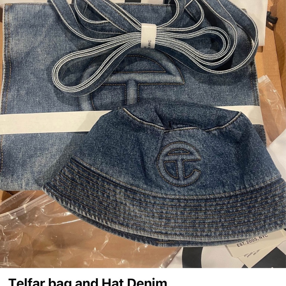 Telfar Blue Denim Bag and Hat